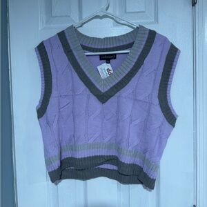 Purple and Gray Knit Sweater Vest